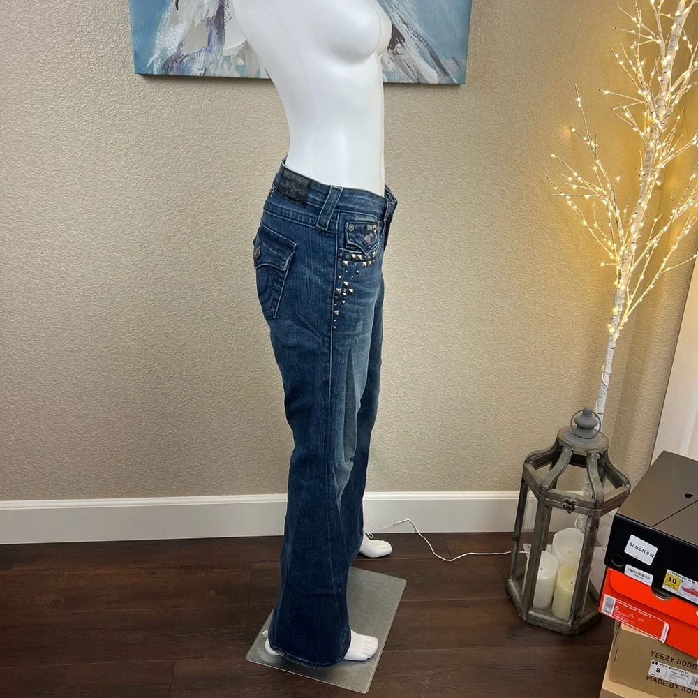 NWOT $229 True Religion Studded Pocket Flap Flare Joey Jeans - Picture 7 of 11